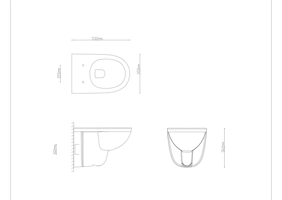 GoodHome Cuvette WC suspendue compacte sans bord avec abattant et frein de chute, sortie horizontale, blanc, Tasi
