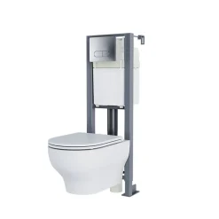 GoodHome Cuvette WC suspendue compacte sans bord avec abattant et frein de chute, sortie horizontale, blanc, Tasi