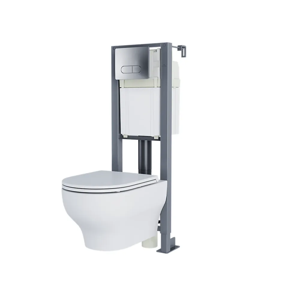 GoodHome Cuvette WC suspendue compacte sans bord avec abattant et frein de chute, sortie horizontale, blanc, Tasi