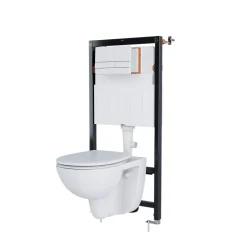 GoodHome Cuvette WC suspendue compacte sans bord avec abattant et frein de chute, sortie horizontale, blanc, Tasi