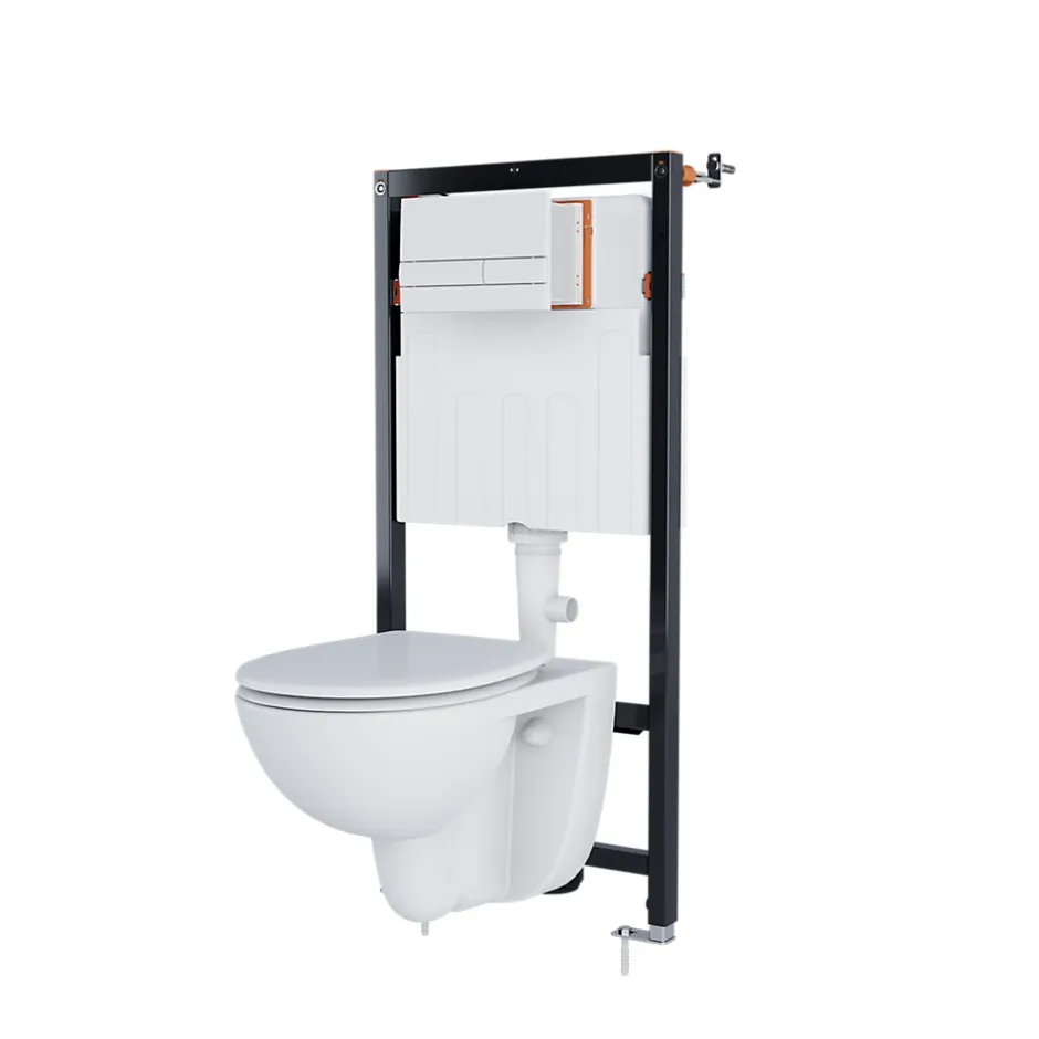 GoodHome Cuvette WC suspendue compacte sans bord avec abattant et frein de chute, sortie horizontale, blanc, Tasi