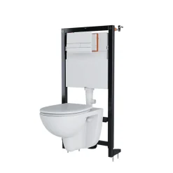 GoodHome Cuvette WC suspendue compacte sans bord avec abattant et frein de chute, sortie horizontale, blanc, Tasi