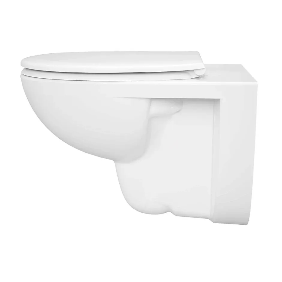 GoodHome Cuvette WC suspendue compacte sans bord avec abattant et frein de chute, sortie horizontale, blanc, Tasi