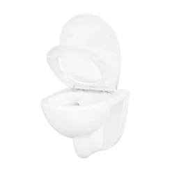 GoodHome Cuvette WC suspendue compacte sans bord avec abattant et frein de chute, sortie horizontale, blanc, Tasi
