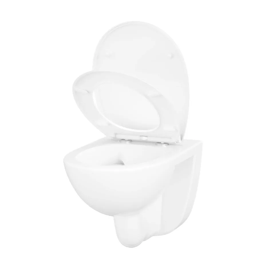 GoodHome Cuvette WC suspendue compacte sans bord avec abattant et frein de chute, sortie horizontale, blanc, Tasi