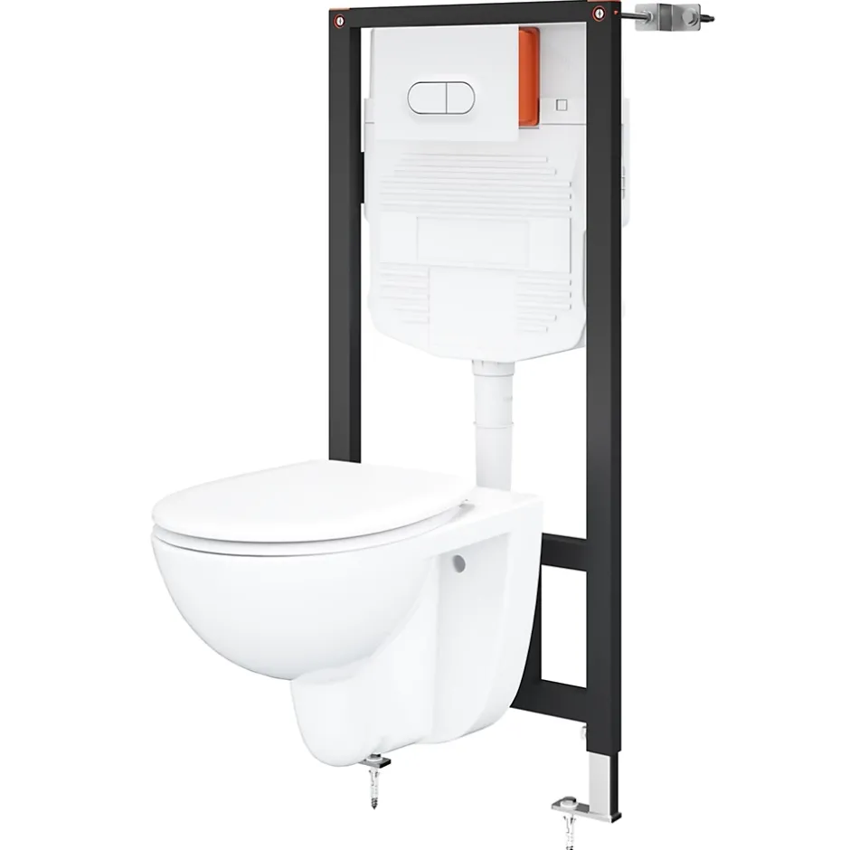 GoodHome Cuvette WC suspendue compacte sans bord avec abattant et frein de chute, sortie horizontale, blanc, Tasi