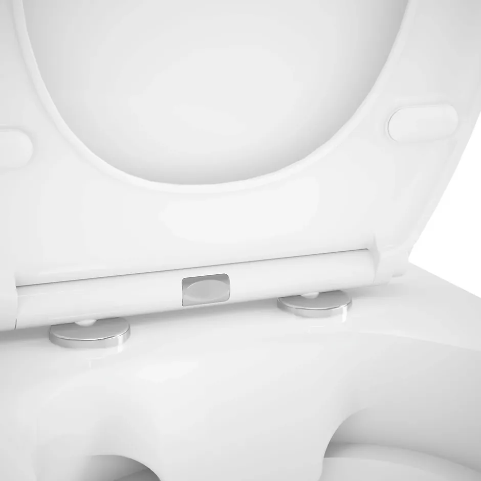 GoodHome Cuvette WC suspendue compacte sans bord avec abattant et frein de chute, sortie horizontale, blanc, Tasi