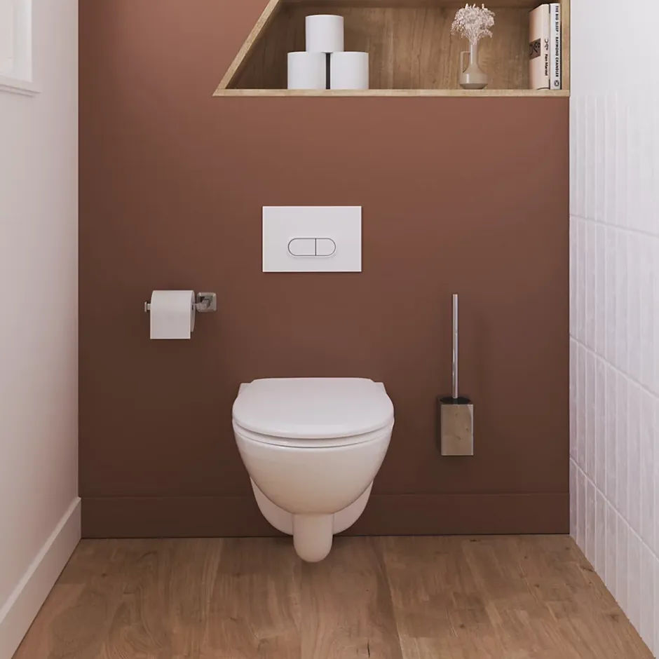 GoodHome Cuvette WC suspendue compacte sans bord avec abattant et frein de chute, sortie horizontale, blanc, Tasi