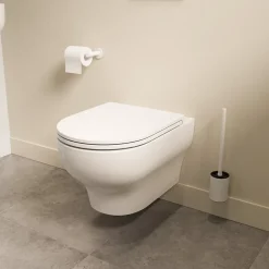 GoodHome Cuvette WC suspendue sans bride avec abattant déclipsable et frein de chute, sortie horizontale, blanc, effet Vortex, Cavally