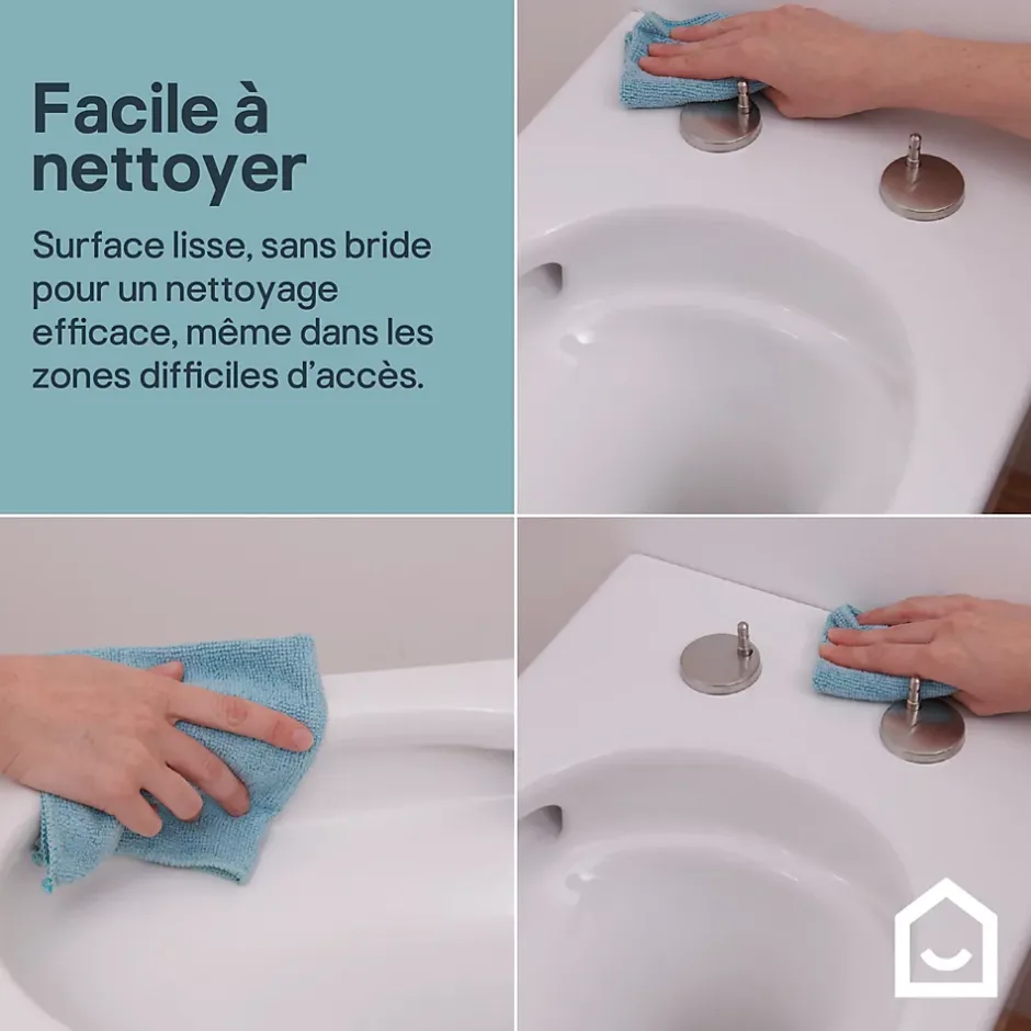 GoodHome Cuvette WC suspendue sans bride avec abattant déclipsable et frein de chute, sortie horizontale, blanc, effet Vortex, Cavally