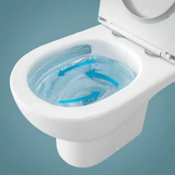 GoodHome Cuvette WC suspendue sans bride avec abattant déclipsable et frein de chute, sortie horizontale, blanc, effet Vortex, Cavally