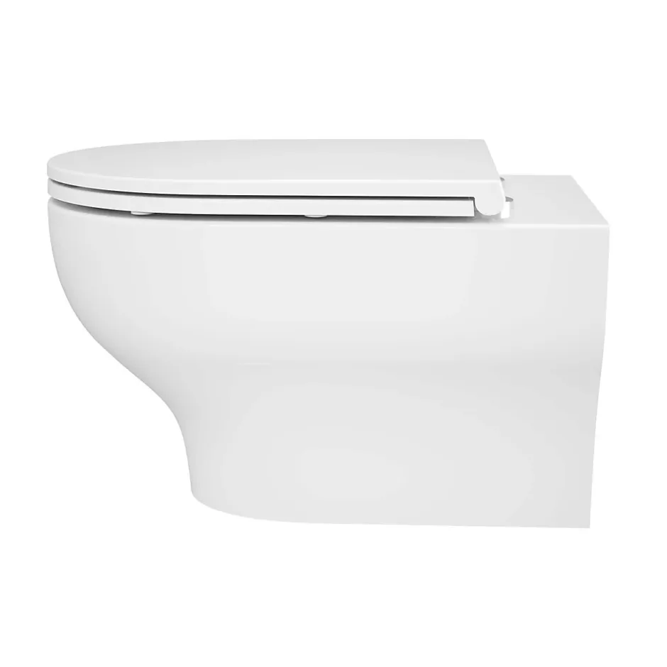 GoodHome Cuvette WC suspendue sans bride avec abattant déclipsable et frein de chute, sortie horizontale, blanc, effet Vortex, Cavally