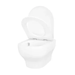 GoodHome Cuvette WC suspendue sans bride avec abattant déclipsable et frein de chute, sortie horizontale, blanc, effet Vortex, Cavally