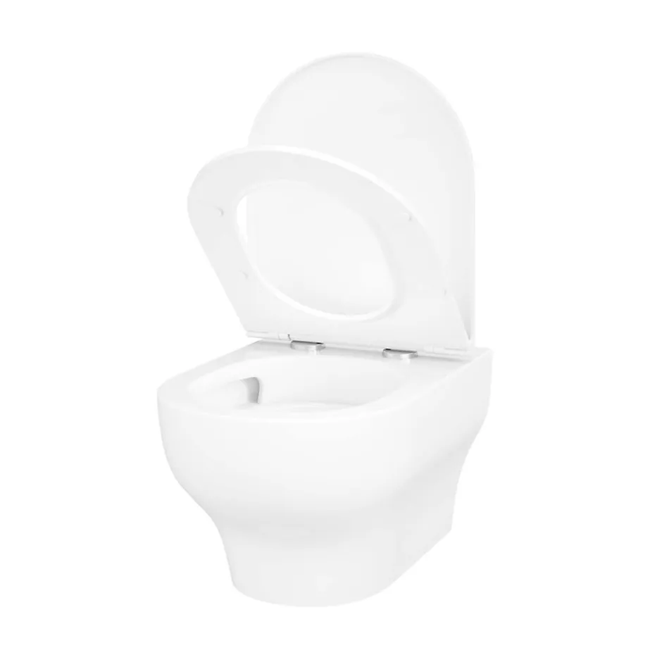 GoodHome Cuvette WC suspendue sans bride avec abattant déclipsable et frein de chute, sortie horizontale, blanc, effet Vortex, Cavally