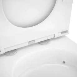 GoodHome Cuvette WC suspendue sans bride avec abattant déclipsable et frein de chute, sortie horizontale, blanc, effet Vortex, Cavally