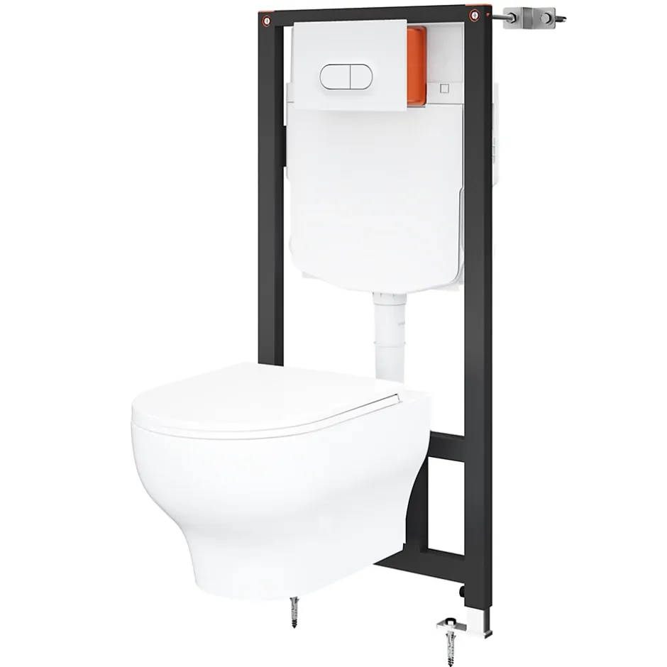 GoodHome Cuvette WC suspendue sans bride avec abattant déclipsable et frein de chute, sortie horizontale, blanc, effet Vortex, Cavally
