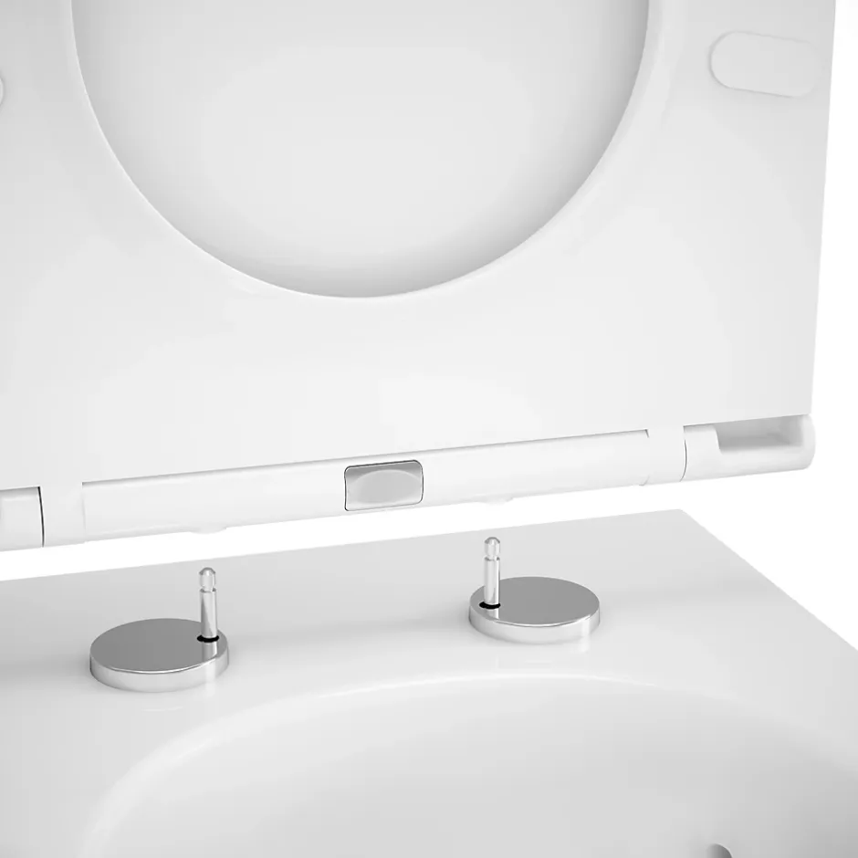 GoodHome Cuvette WC suspendue sans bride avec abattant déclipsable et frein de chute, sortie horizontale, blanc, effet Vortex, Cavally
