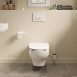 GoodHome Cuvette WC suspendue sans bride avec abattant déclipsable et frein de chute, sortie horizontale, blanc, effet Vortex, Cavally