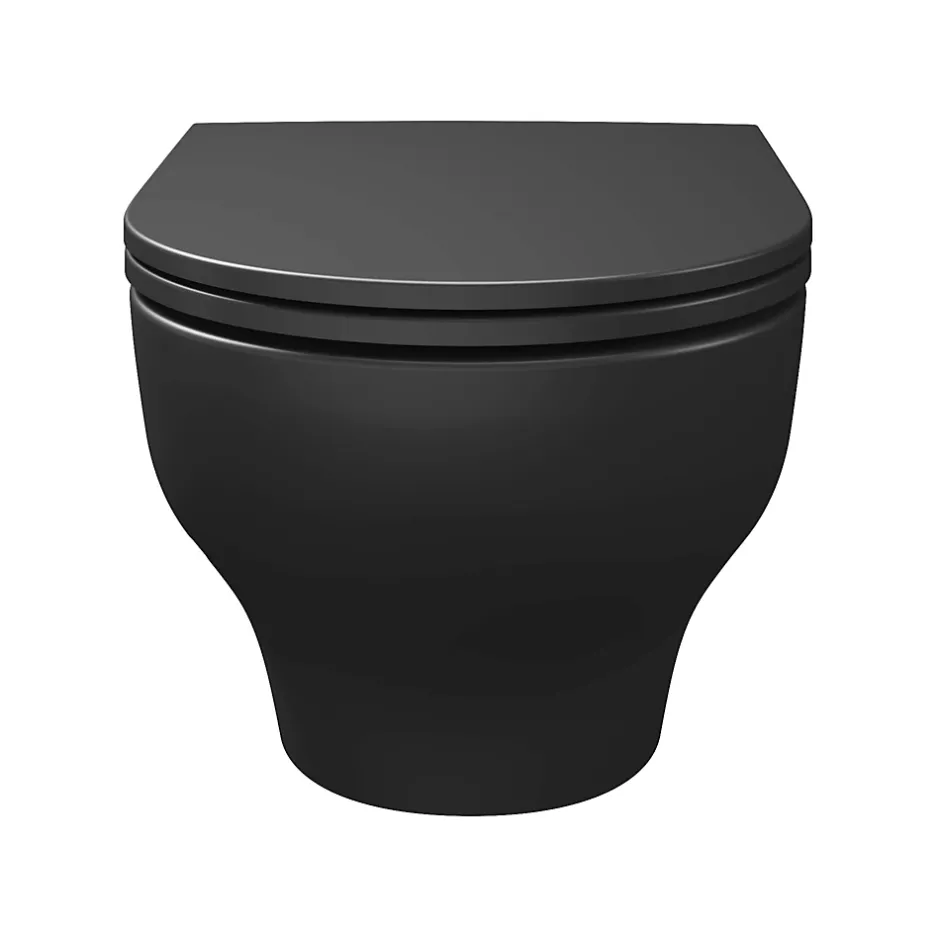 GoodHome Cuvette WC suspendue sans bride avec abattant déclipsable et frein de chute, sortie horizontale, noir, effet Vortex, Cavally