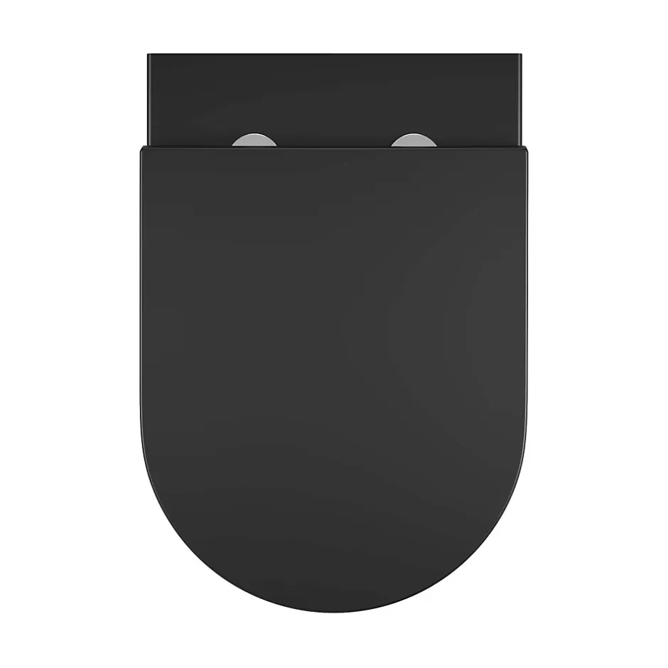 GoodHome Cuvette WC suspendue sans bride avec abattant déclipsable et frein de chute, sortie horizontale, noir, effet Vortex, Cavally