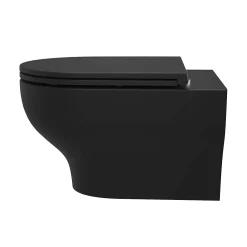 GoodHome Cuvette WC suspendue sans bride avec abattant déclipsable et frein de chute, sortie horizontale, noir, effet Vortex, Cavally