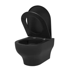 GoodHome Cuvette WC suspendue sans bride avec abattant déclipsable et frein de chute, sortie horizontale, noir, effet Vortex, Cavally