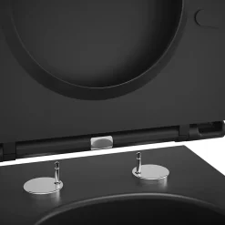 GoodHome Cuvette WC suspendue sans bride avec abattant déclipsable et frein de chute, sortie horizontale, noir, effet Vortex, Cavally