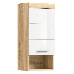 Meublorama Demi-colonne de salle de bain LEWOTO 1 porte et 1 niche Blanc et chene clair