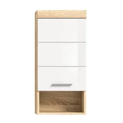 Meublorama Demi-colonne de salle de bain LEWOTO 1 porte et 1 niche Blanc et chene clair