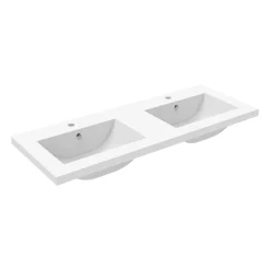 AICA Sanitaire Double lavabo blanc 120x46.5x17.5 cm, Lavabo rectangulaire en marbre artificiel,