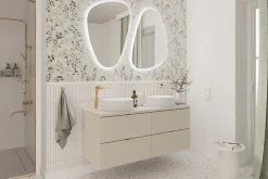 Furnidea Double meuble sous vasque à suspendre avec le plan DALIA CACHEMIRE 120 cm* Meuble Vasque