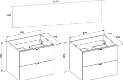 Furnidea Double meuble sous vasque à suspendre avec le plan DALIA CACHEMIRE 120 cm* Meuble Vasque