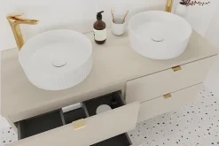 Furnidea Double meuble sous vasque à suspendre avec le plan DALIA CACHEMIRE 120 cm* Meuble Vasque