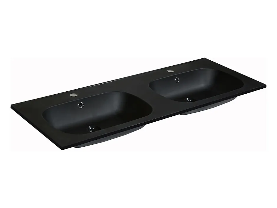 Vente-unique Double vasque à encastrer en résine effet pierre - Noir - L120 x l46 cm - ATIWA* Vasque À Encastrer
