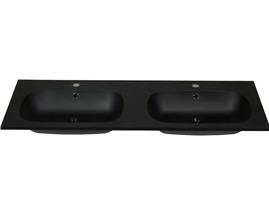 Vente-unique Double vasque à encastrer en résine effet pierre - Noir - L120 x l46 cm - ATIWA* Vasque À Encastrer
