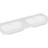 Vente-unique Double vasque à encastrer en résine effet pierre - Blanc - L120 x l46 cm - ATIWA
