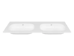 Vente-unique Double vasque à encastrer en résine effet pierre - Blanc - L120 x l46 cm - ATIWA