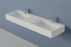 Bernstein Double vasque murale 153x45x15cm en fonte minérale - blanc mat - TWG231* Lavabo