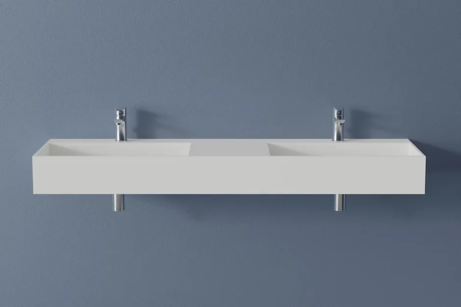 Bernstein Double vasque murale 153x45x15cm en fonte minérale - blanc mat - TWG231* Lavabo