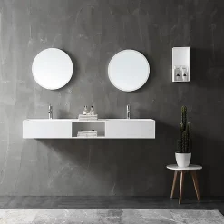 Bernstein Double vasque murale 150x45x20cm en fonte minérale - blanc mat - TWG235