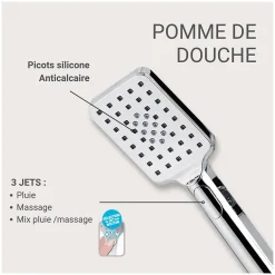 Mob-In Douchette chromée rectangulaire 3 jets ELOA