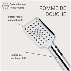 Mob-In Douchette chromée rectangulaire 3 jets ELOA