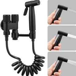 ProximaX Douchette de bidet pour toilettes en acier inoxydable, 1-en-2 sorties, double commande, robinet et tuyau, pour toilettes, animaux