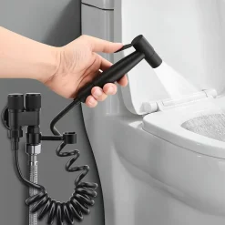 ProximaX Douchette de bidet pour toilettes en acier inoxydable, 1-en-2 sorties, double commande, robinet et tuyau, pour toilettes, animaux