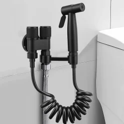 ProximaX Douchette de bidet pour toilettes en acier inoxydable, 1-en-2 sorties, double commande, robinet et tuyau, pour toilettes, animaux