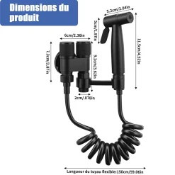 ProximaX Douchette de bidet pour toilettes en acier inoxydable, 1-en-2 sorties, double commande, robinet et tuyau, pour toilettes, animaux