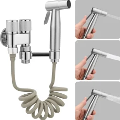 ProximaX Douchette de bidet pour toilettes, 1-en-2 sorties, double commande, robinet et tuyau, animaux et nettoyage salle de bain, Argent* Robinet De Bidet