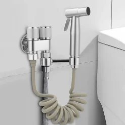 ProximaX Douchette de bidet pour toilettes, 1-en-2 sorties, double commande, robinet et tuyau, animaux et nettoyage salle de bain, Argent* Robinet De Bidet