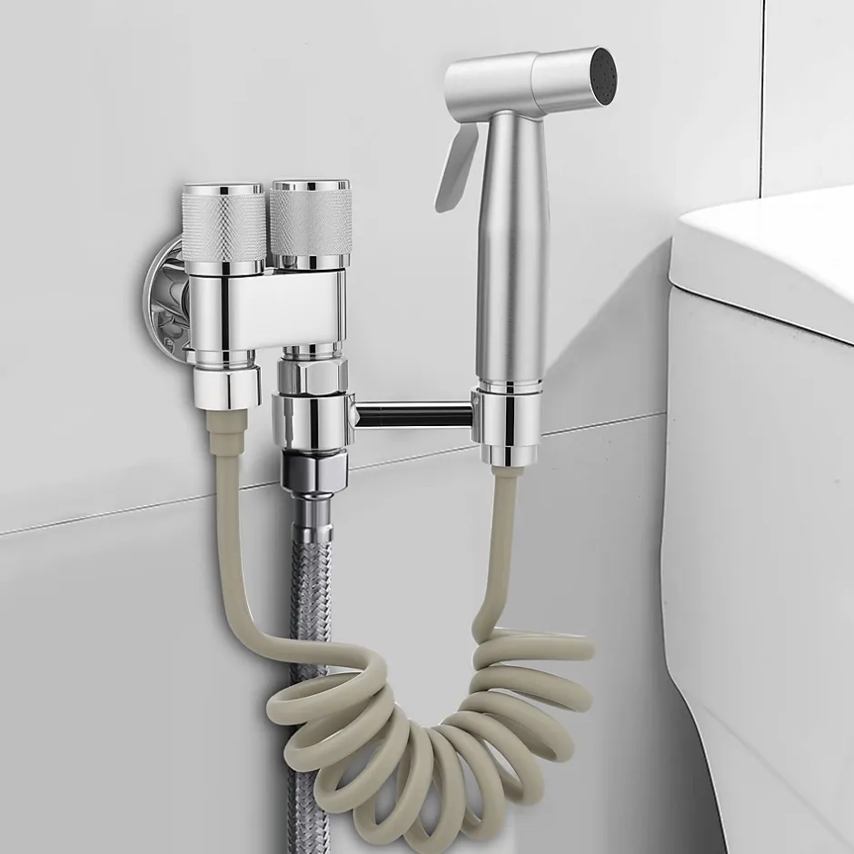 ProximaX Douchette de bidet pour toilettes, 1-en-2 sorties, double commande, robinet et tuyau, animaux et nettoyage salle de bain, Argent* Robinet De Bidet