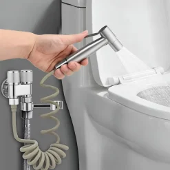 ProximaX Douchette de bidet pour toilettes, 1-en-2 sorties, double commande, robinet et tuyau, animaux et nettoyage salle de bain, Argent* Robinet De Bidet